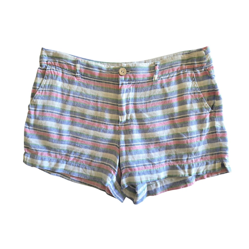 St Tropez West Womens‎ 4 100% Linen Striped Shorts Vacation Pink